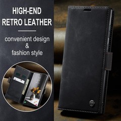 Leather Case & Wallet Case for Samsung Galaxy S23 Ultra Black with Kickstand