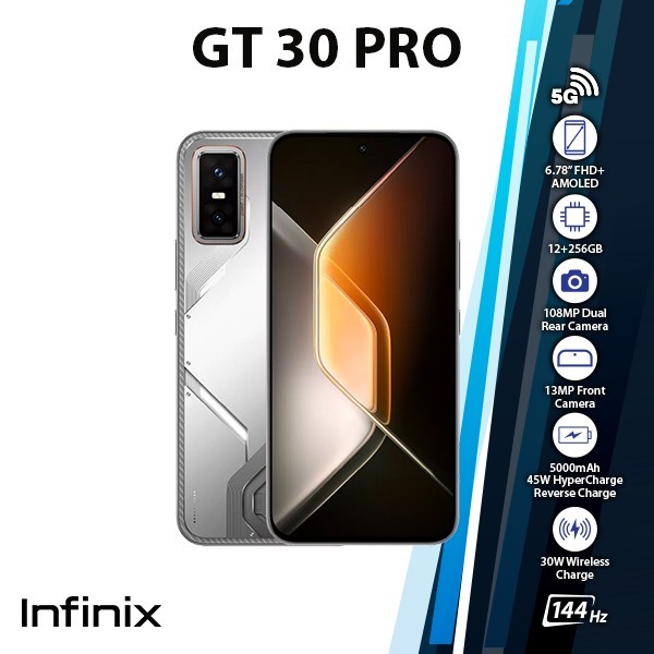 Infinix GT 30 Pro Android Cell Phone (WHITE/12GB+256GB/Dual SIM/Unlocked)