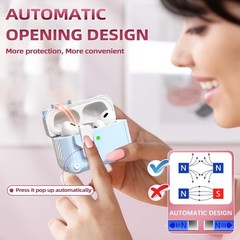 Sky Blue Case for AirPods Pro 2 with Cleaner Kit, Lanyard & Auto Pop-Up Lid