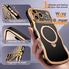 Magnetic for iPhone 17 Pro Max Case with 360° Rotatable Kickstand Ring, Black/Go