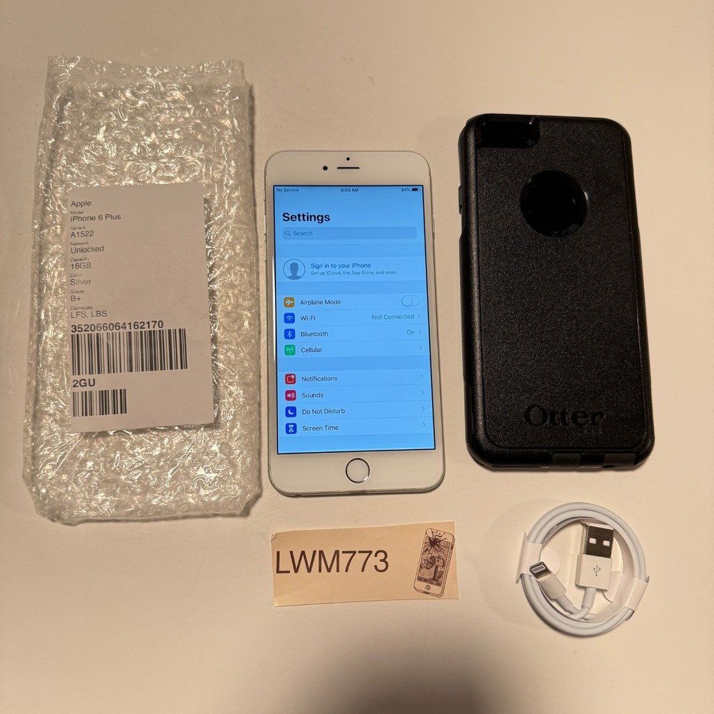 iPhone 6 Plus 16gb Sliver A1522 (Unlocked) 95% Batt Mint Screen w/ OtterboxCase