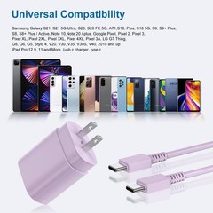 2 Pack 25W PD USB-C Fast Wall Charger for Samsung Galaxy S23 S22 + 6ft Cable