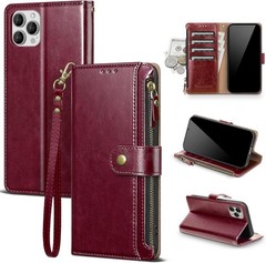 For Apple iPhone 12Pro Max Wallet Case,Card Slots Full Leather Cover Wine Red