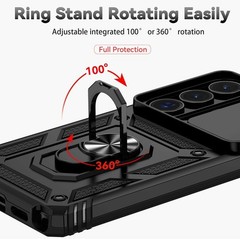 Samsung Galaxy S26 Ultra Case, Rubber Bumper Hard Plastic with Kickstand Ring Bl