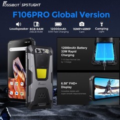 FOSSiBOT F106 PRO 4G LTE Rugged Phone Android 14.0 Outdoor Mobile Camping Light