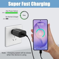 Fast Charging 25W USB-C Charger Block for Samsung Galaxy S21/S22/S23/S24/S25/S26