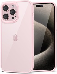 Light Pink iPhone 15 Pro Max Case, Slim Transparent Hybrid Cover, Soft Silicone