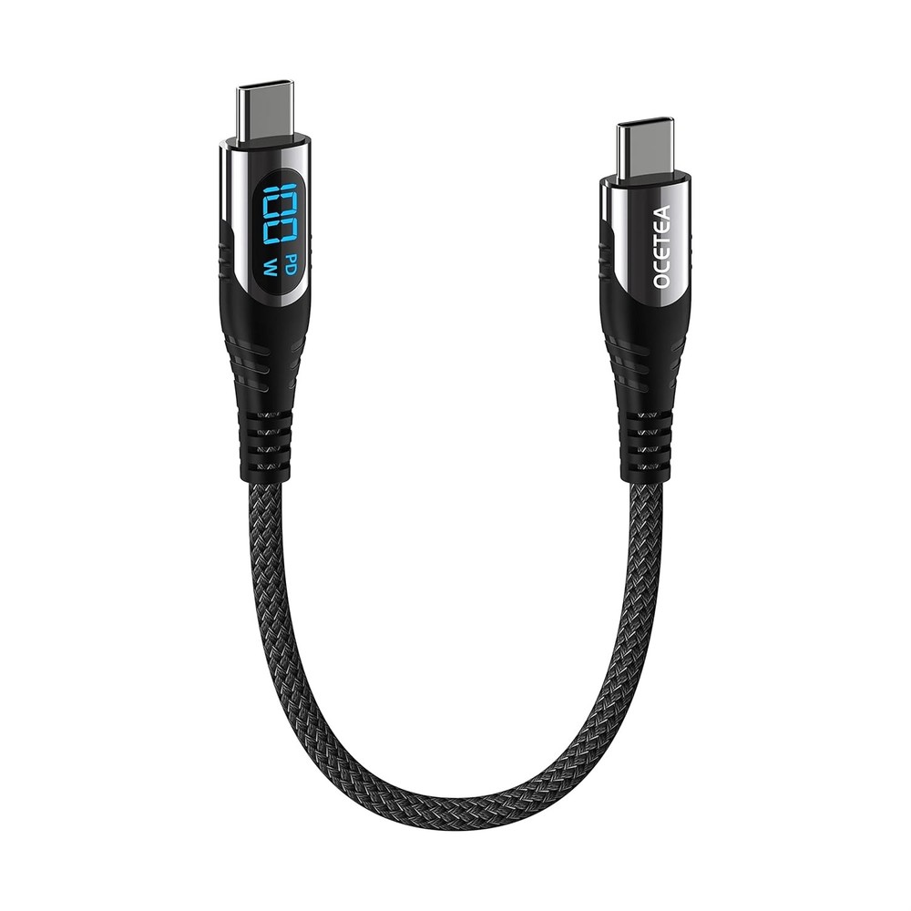 Short USB C to USB C Cable (100W 5A), 1ft Type C Cable with LED Display