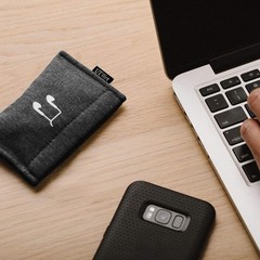 Black Case for Earphones, Snap and Store Grey Pocket Pouch for Indoor Use