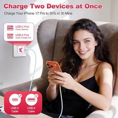 Fast Charging USB-C Wall Charger for iPhone 17 16 15, 4FT Cable