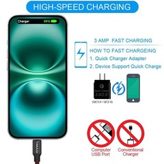 6Ft USB-C Fast Charging Cable 3-Pack for iPhone 17 Pro Max/Samsung Galaxy S20