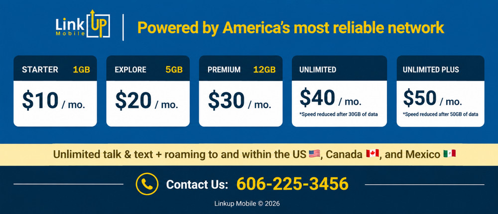 Link Up Mobile $20 Unlimited Talk, Text & Data (5GB at High Speed) $17