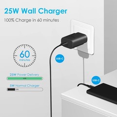 25W USB-C Fast Charger Block with C-to-C Cable for Galaxy S24/S23/S22, Pixel 8/7