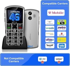 New – artfone A400 Big Button Cell Phone for Seniors, 4G LTE Unlocked (Silver)