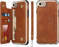 iPhone SE(2022)/SE(2020)/7/8/6/6s Wallet Case with Card Slots and Wrist Strap