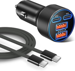 Super Fast Type C Car Charger, Dual 45W USB C 4-Port Cigarette Lighter Adapter