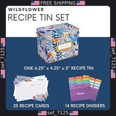 Jot & Mark Recipe Card Set: 25 4×6 Cards & 14 Dividers in Decorative Tin