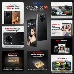 TECNO CAMON 30 5G 16GB* RAM-100MP OIS Mode 6.78&Prime; LTPS AMOLED Display- GLOBAL