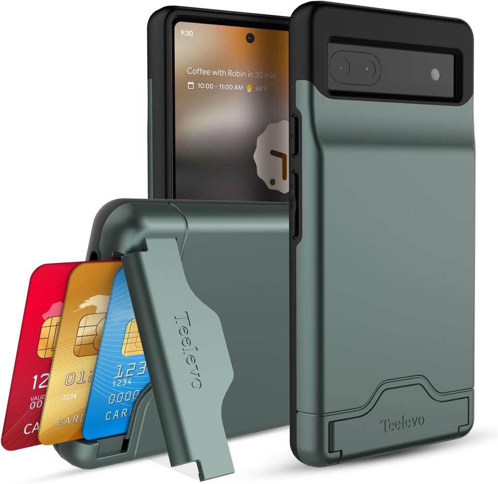 Dual Layer Wallet Case for Google Pixel 6a (2022) – Dark Green, 3-Card Storage