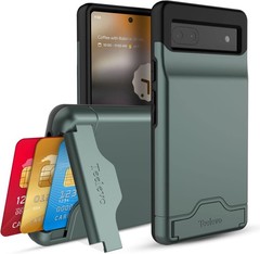 Dual Layer Wallet Case for Google Pixel 6a (2022) – Dark Green, 3-Card Storage