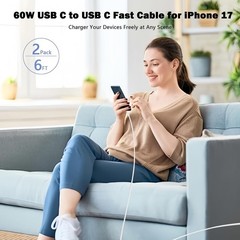 2 Pack 20W USB-C Fast Charger Wall Adapter for iPhone 17/16 6FT Cable
