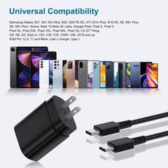 2 Pack 25W Fast Charging USB-C Wall Adapter with 6ft Cable for Samsung Galaxy S2