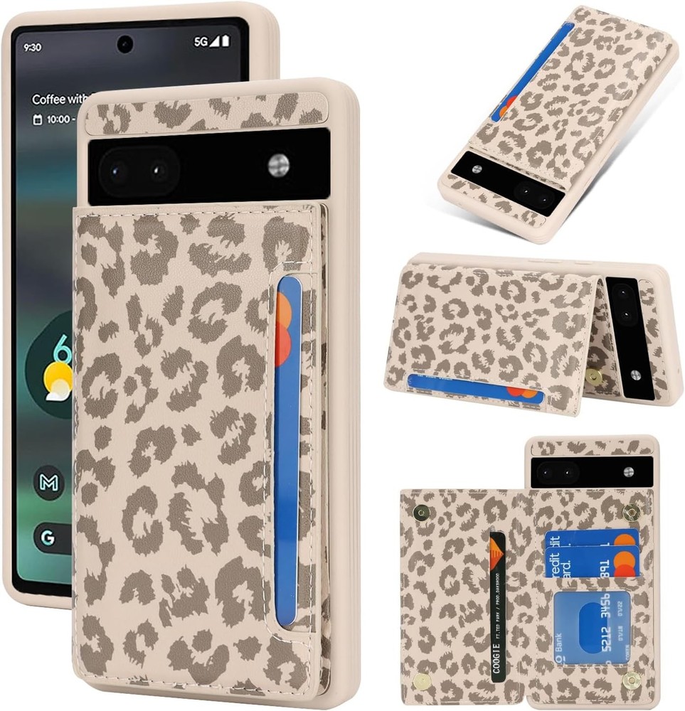 Google Pixel 6a Case with Card Holder, Wallet Phone Case for Women Men (Beige Le