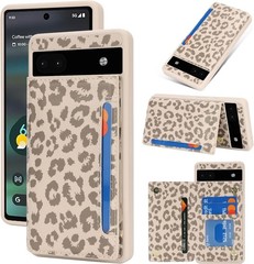 Google Pixel 6a Case with Card Holder, Wallet Phone Case for Women Men (Beige Le