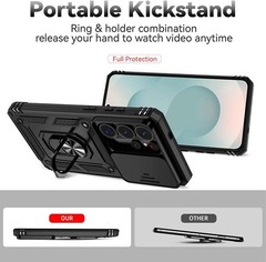 Samsung Galaxy S26 Ultra Case, Rubber Bumper Hard Plastic with Kickstand Ring Bl