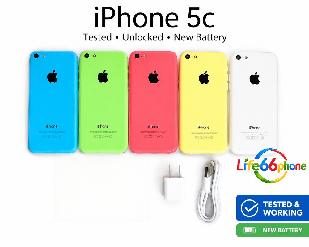 Apple iPhone 5c – ALL COLORS Unlocked – 8GB 16GB 32GB NEW BATTERY #LIFE66