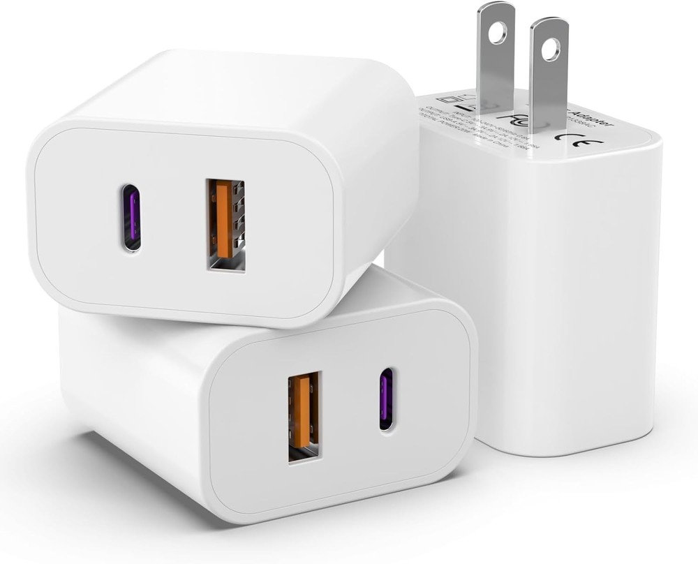 3 Pack i Phone 17 16 15 14 USB C Charger Block 20W Dual Port QC PD 3.0 Wall Char