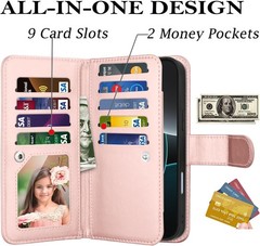 Wallet Case for iPhone 17 Pro Max Leather Flip w/ Card Holder & Strap Kickstand