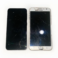 Samsung Lot of 2 SM-A102U/ SM-J700T Bar Smartphones Black/White Cracked Screens