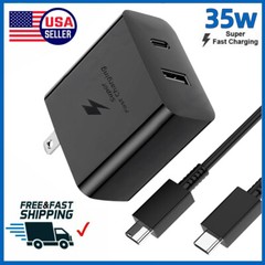 3ft Cable +35W PD Power Adapter Duo Wall Charger For Samsung S24 S23 S22 S21 S20