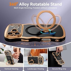 Magnetic for iPhone 17 Pro Max Case with 360° Rotatable Kickstand Ring, Black/Go