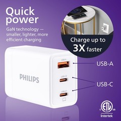 iPhone Charger Fast Charging, 65W USB C Charger, 3-Port GaN Charger Block, White