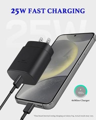 25W Fast Charging Type-C Charger Block 10ft for Galaxy S25/S24 Ultra