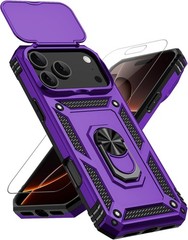 iPhone 17 Pro Max Case with Slide Camera Cover & Kickstand, Military Grade Black