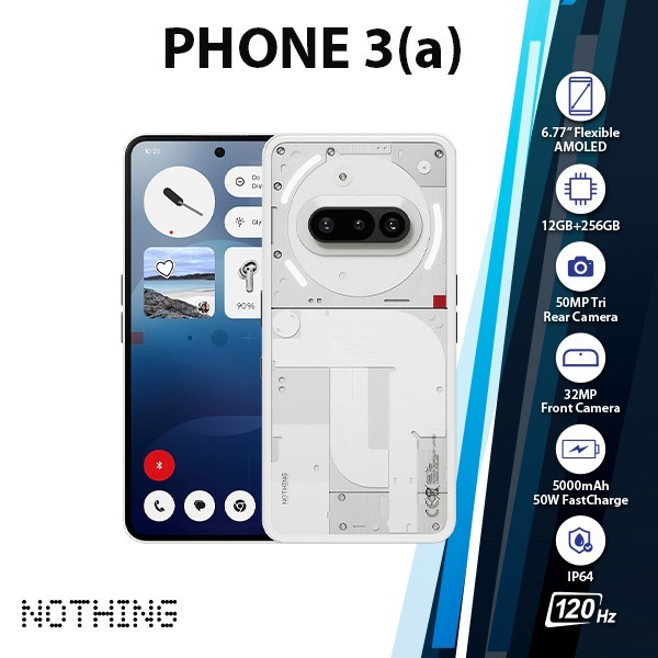 Nothing Phone 3(a) 5G Android Cell Phone (WHITE/12GB+256GB/Dual SIM/Unlocked)