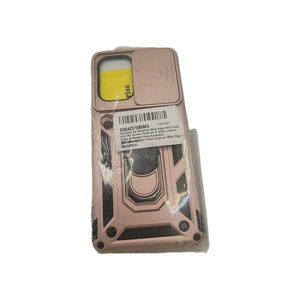 For Motorola Moto Edge 2024 Case With 360° Rotatable Floral Ring Kickstand Pink