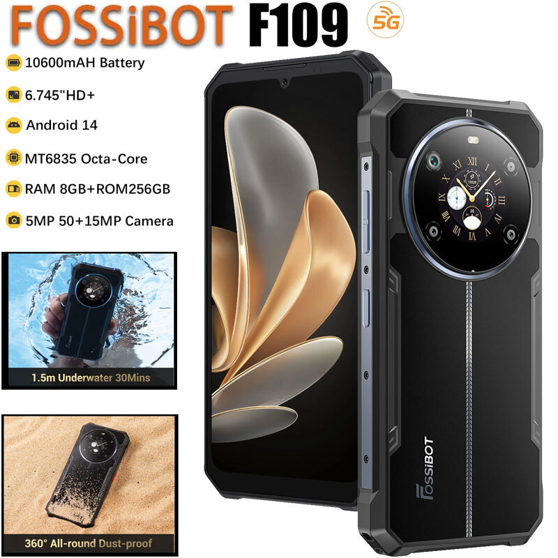 FOSSiBOT F109 5G Rugged Phone Dual Screen Android Adventure IP68 Mobile Unlocked