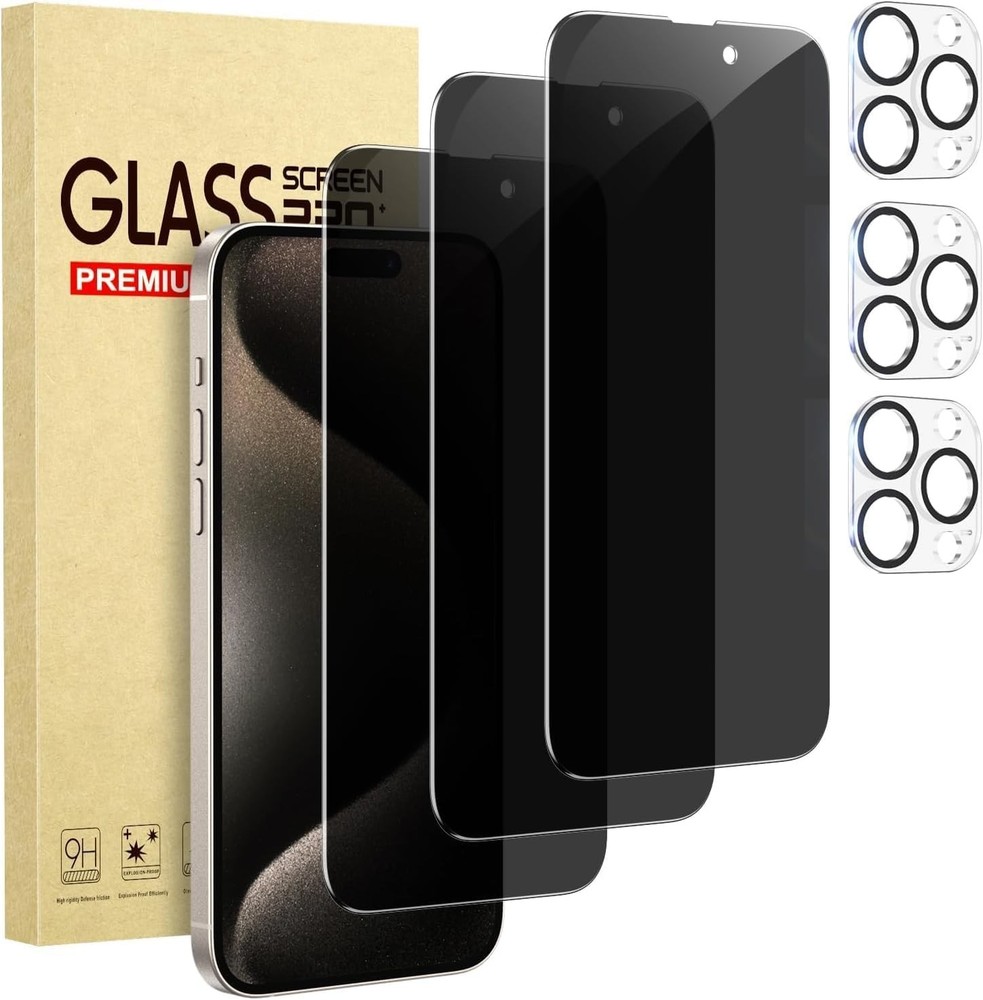 3PCS Privacy Screen Protector & Camera Lens Protector for iPhone 15 Pro Max Temp