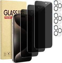 3PCS Privacy Screen Protector & Camera Lens Protector for iPhone 15 Pro Max Temp