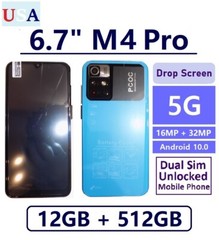 6.7&Prime; M4 Pro Smartphone 12GB+512GB 5G Dual SIM Android 10.0 Unlocked Mobile Blue