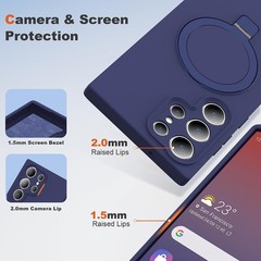 Dark Blue Silicone Case for Samsung Galaxy S23 Ultra with Magnetic Stand, Milita