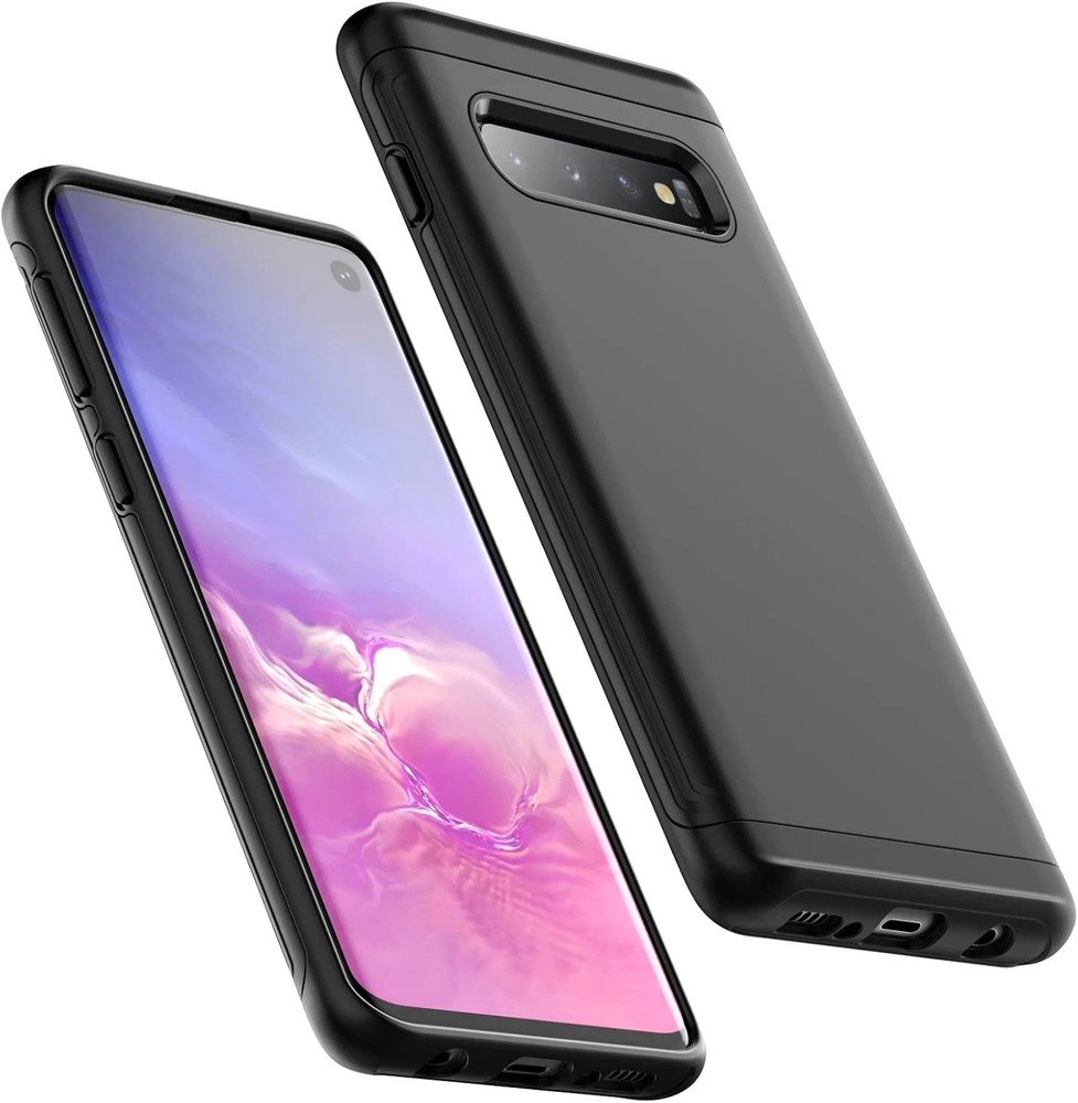 Heavy Shockproof Case for Samsung Galaxy S10, Rugged Protective Phone Cover (Bla
