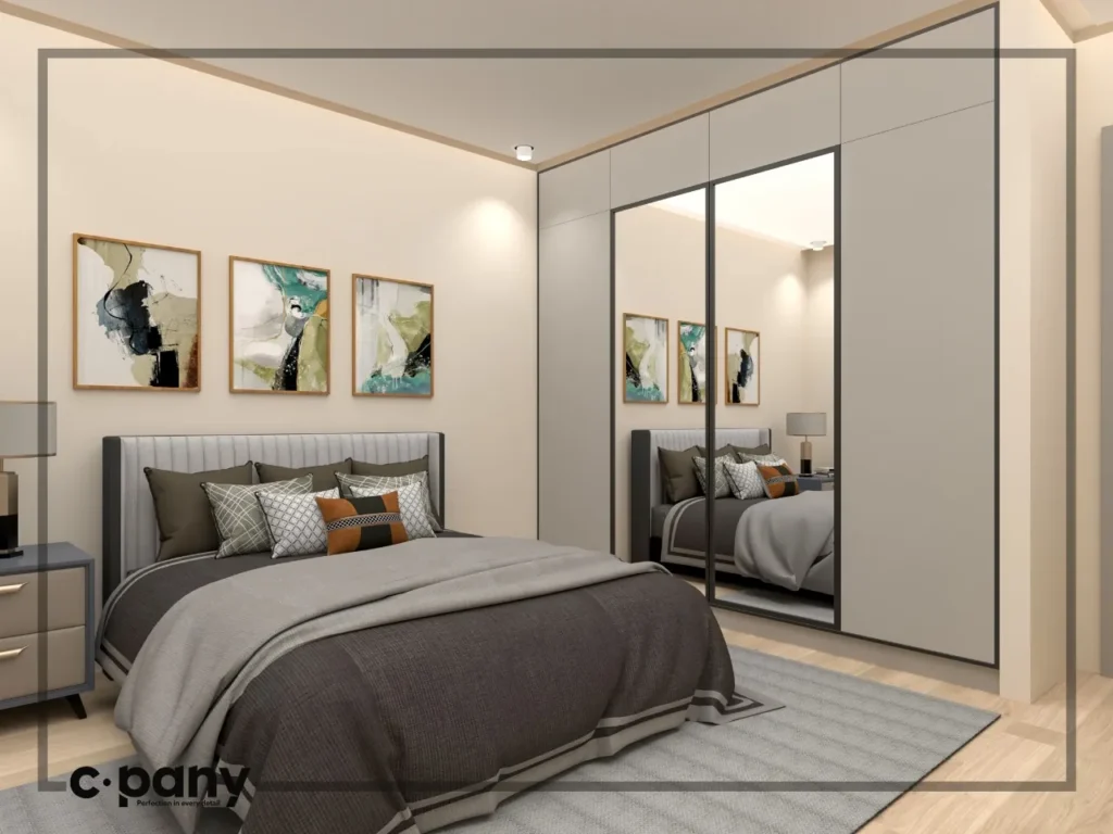 Bedroom grey upholstered headboard art design