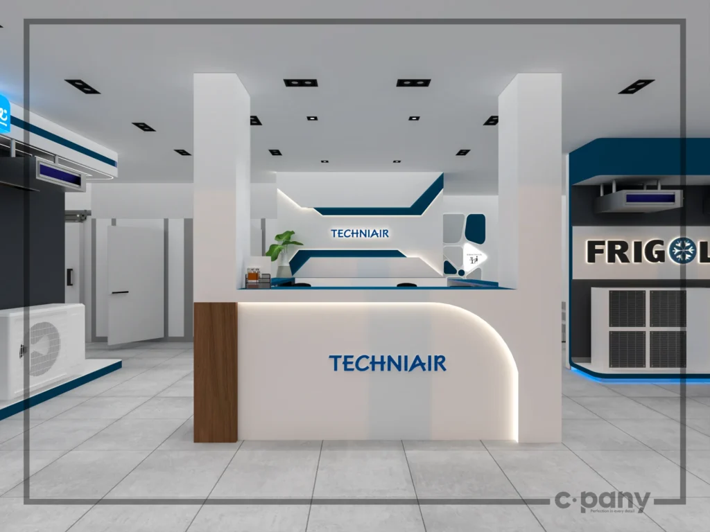 Hvac showroom techniair reception desk render