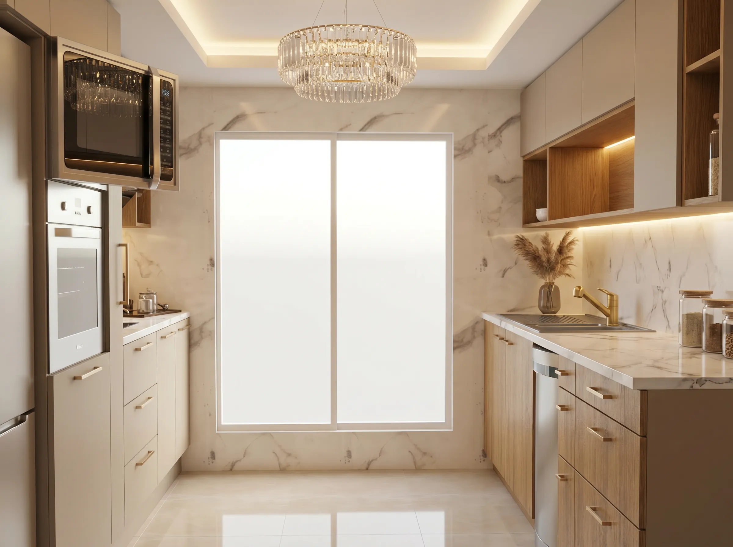 Luxury kitchen crystal chandelier marble